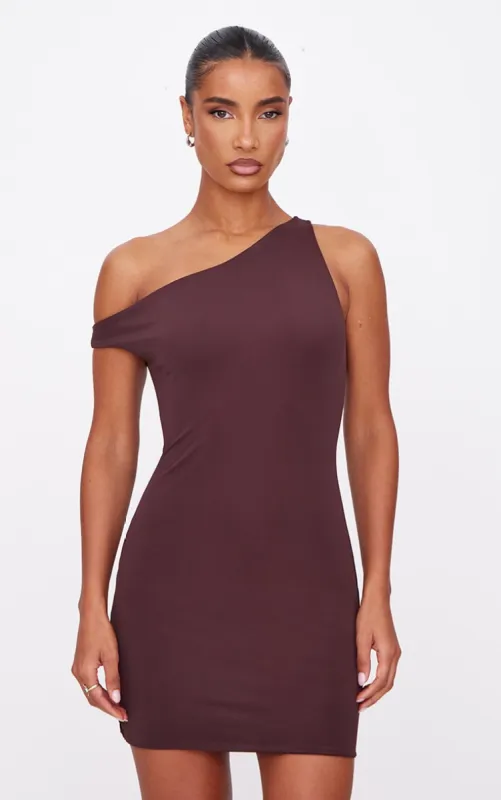 Chocolate Matte Asymmetric Mini Dress sold by Pretty Little Thing