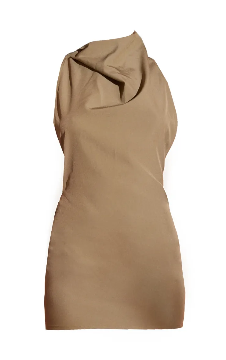 Khaki High Neck Cowl Backless Bodycon Dress sold by Pretty Little Thing product image thumbnail 5