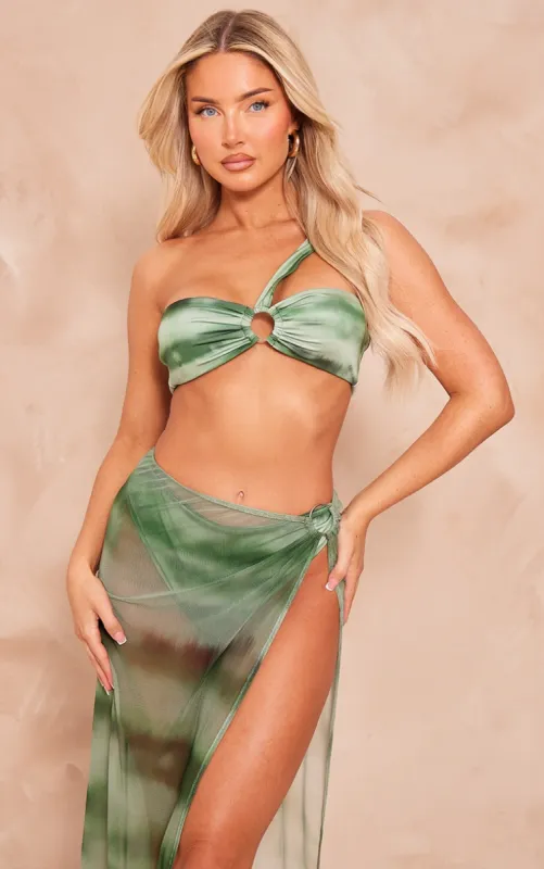 Green Blurred Floral O Ring Bikini Top sold by Pretty Little Thing