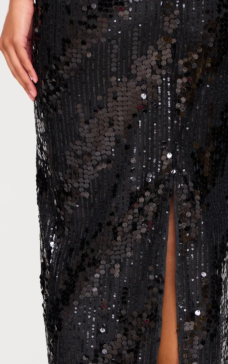Black Sequin Low Rise Split Leg Maxi Skirt sold by Pretty Little Thing product image thumbnail 4