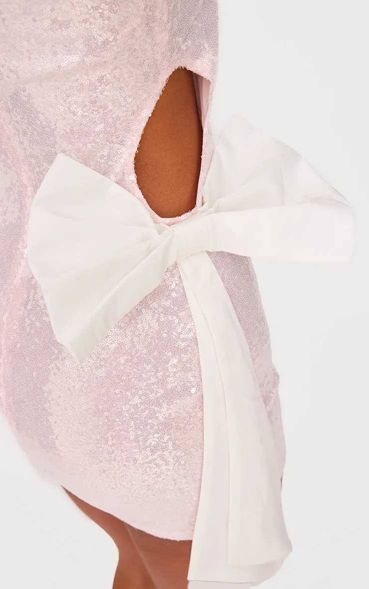 Pink Sequin Cut Out Bow Detail Mini Dress sold by Pretty Little Thing product image thumbnail 4
