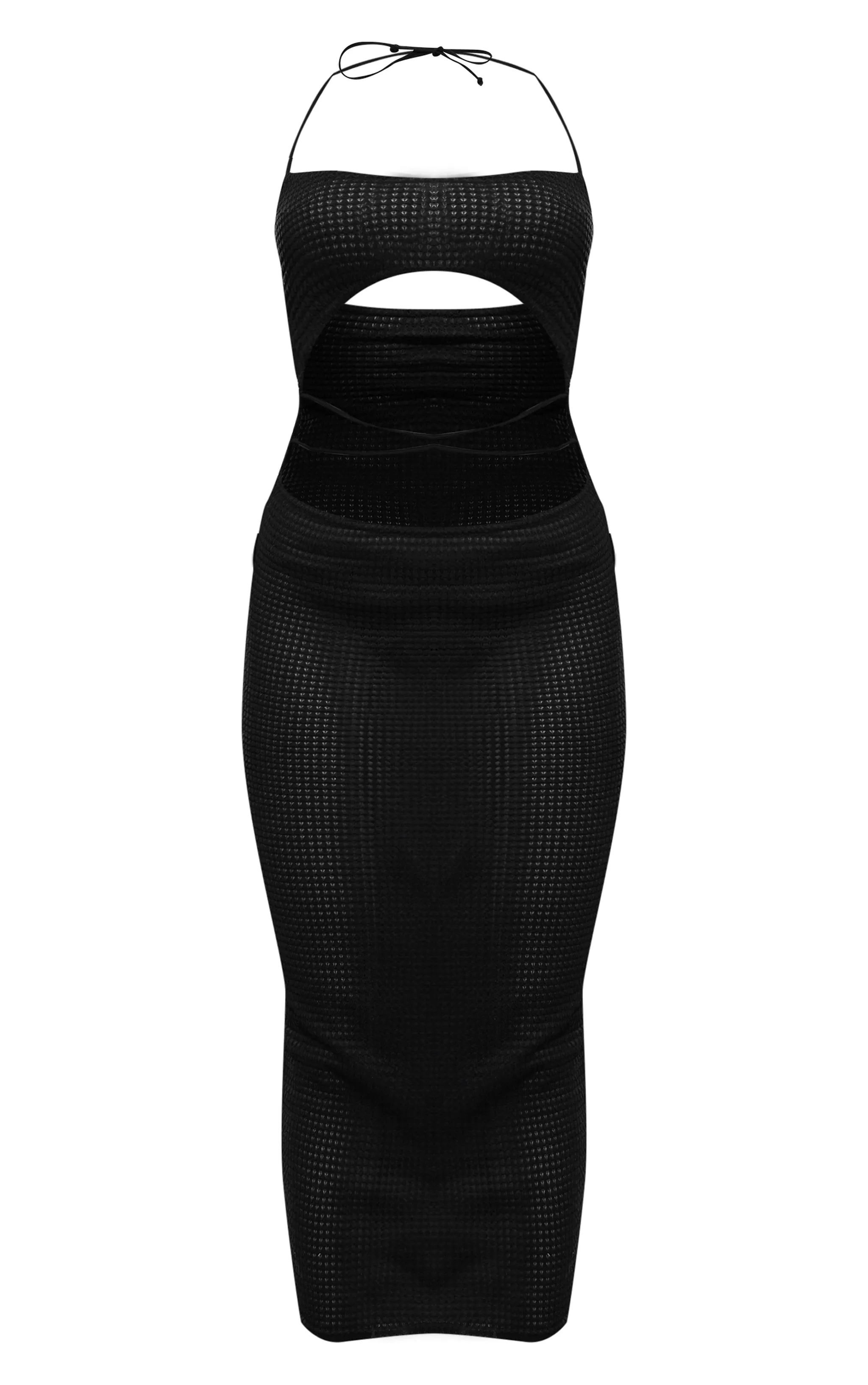 Black Textured Sheer Cross Front Halterneck Midaxi Dress sold by Pretty Little Thing product image thumbnail 5