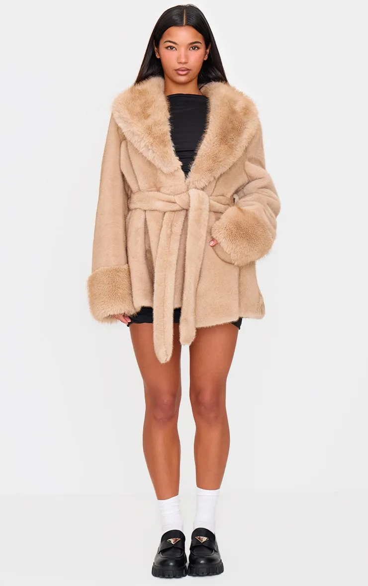 Mushroom Plush Faux Fur Self Tie Coat sold by Pretty Little Thing product image thumbnail 3