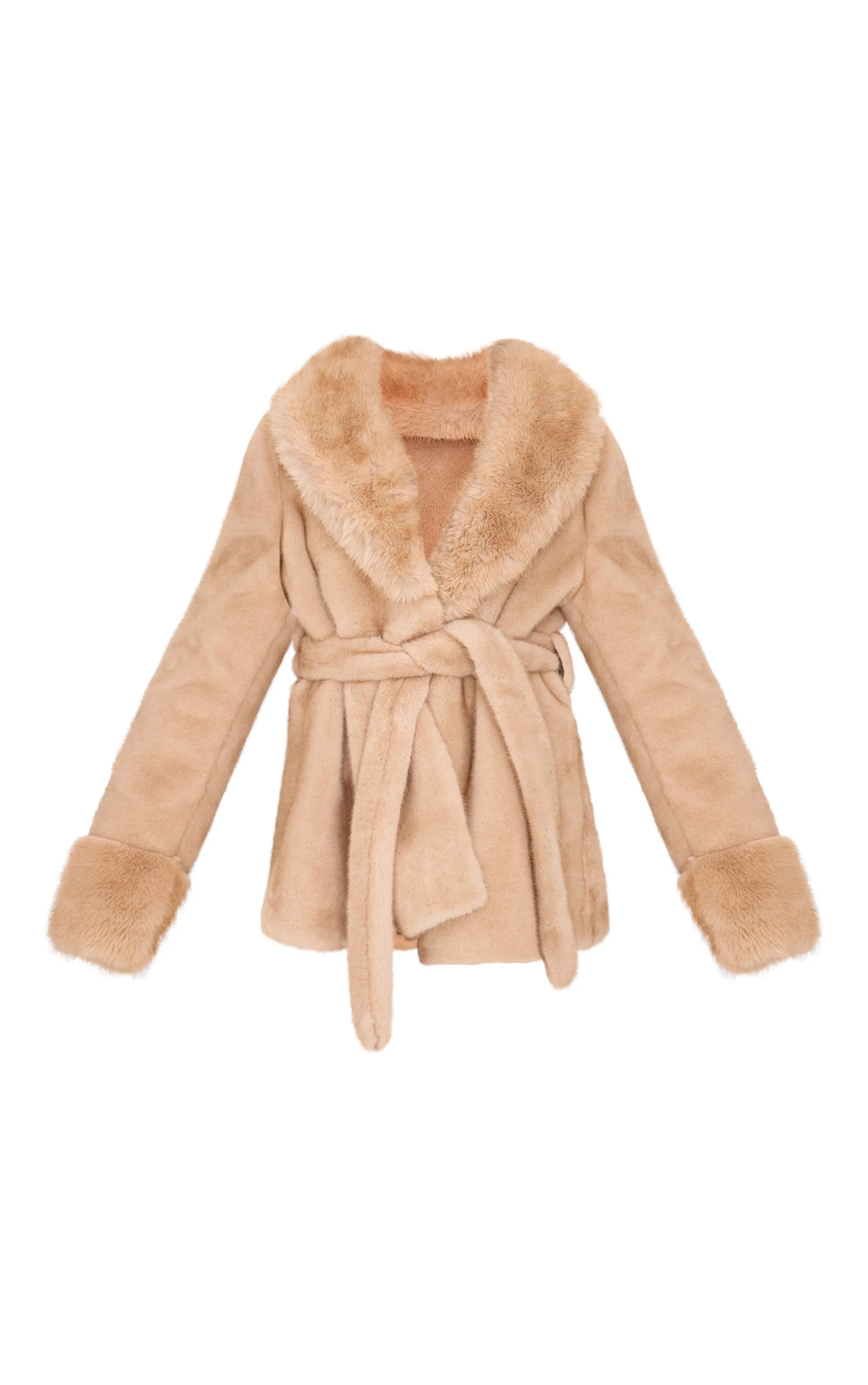 Mushroom Plush Faux Fur Self Tie Coat sold by Pretty Little Thing product image thumbnail 5