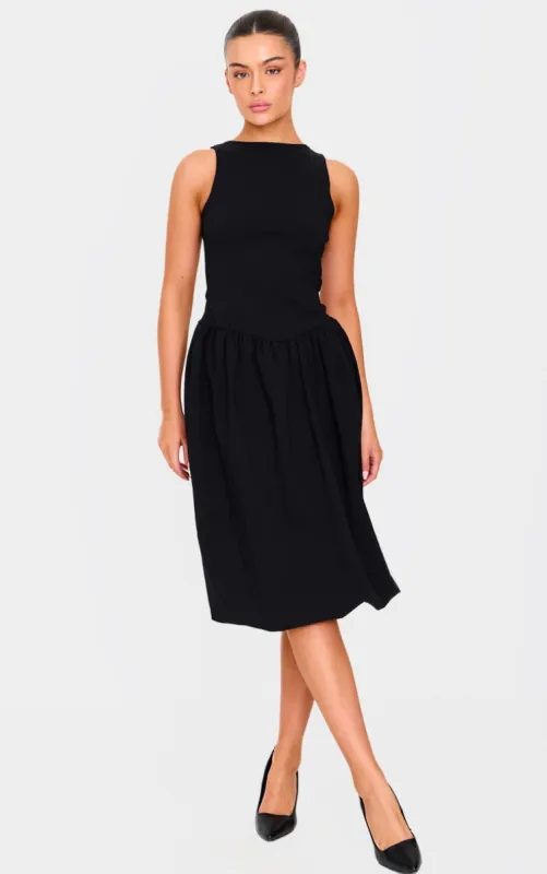 Black Racer Drop Waist Puffball Midi Dress made by Pretty Little Thing