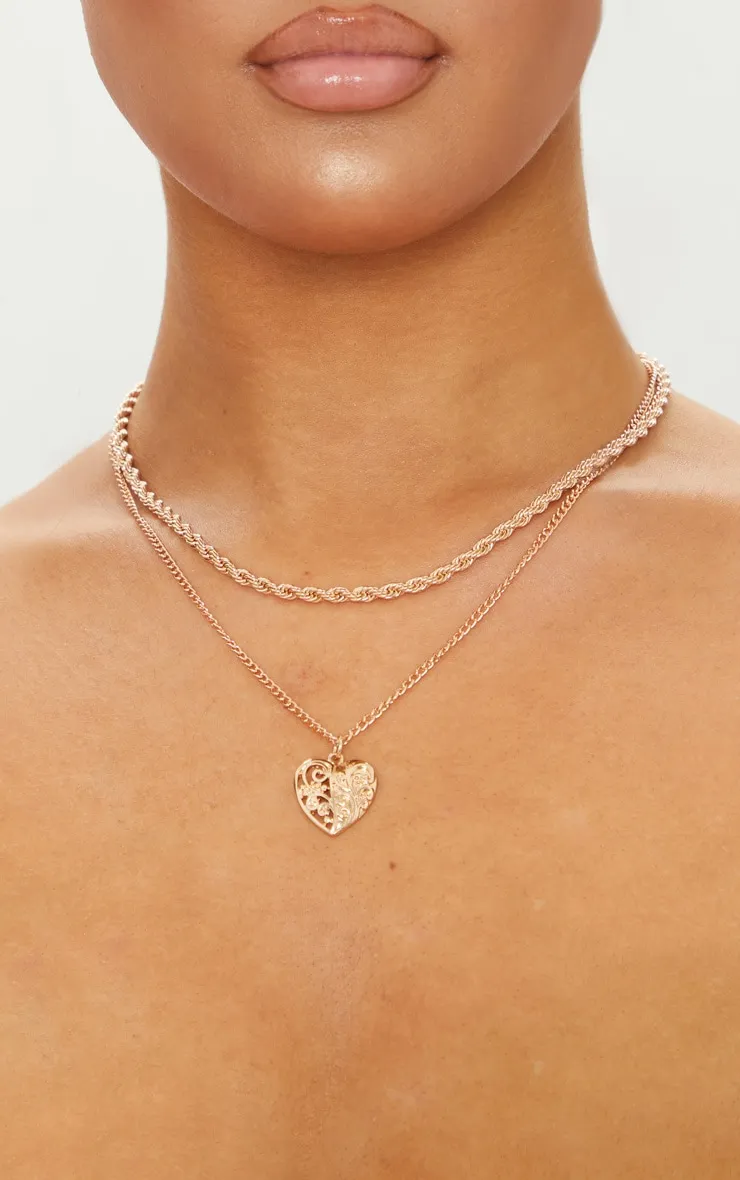 Gold Rope And Heart Charm Layering Necklace sold by Pretty Little Thing product image thumbnail 2