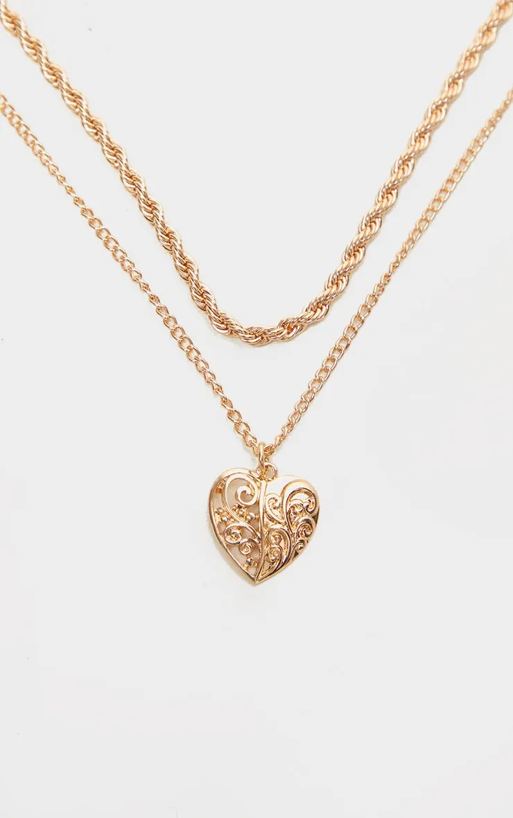 Gold Rope And Heart Charm Layering Necklace sold by Pretty Little Thing product image thumbnail 3