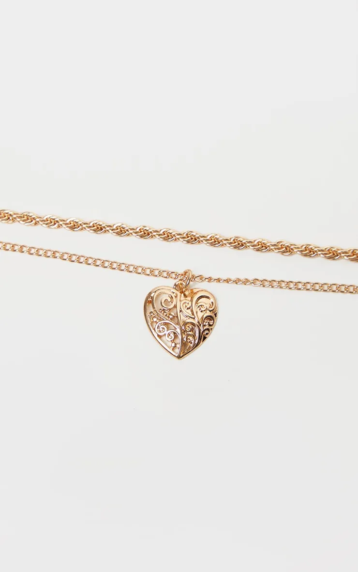 Gold Rope And Heart Charm Layering Necklace sold by Pretty Little Thing product image thumbnail 4