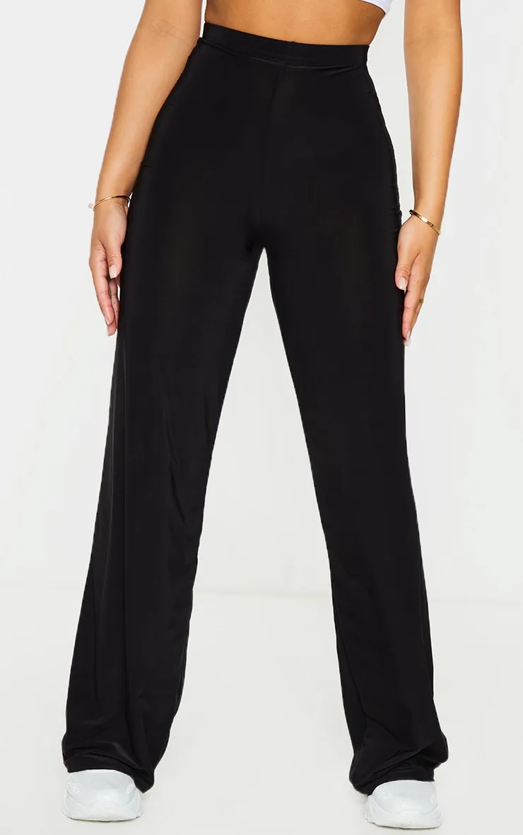 Petite Kyleigh Black Slinky Straight Leg Trousers sold by Pretty Little Thing product image thumbnail 2