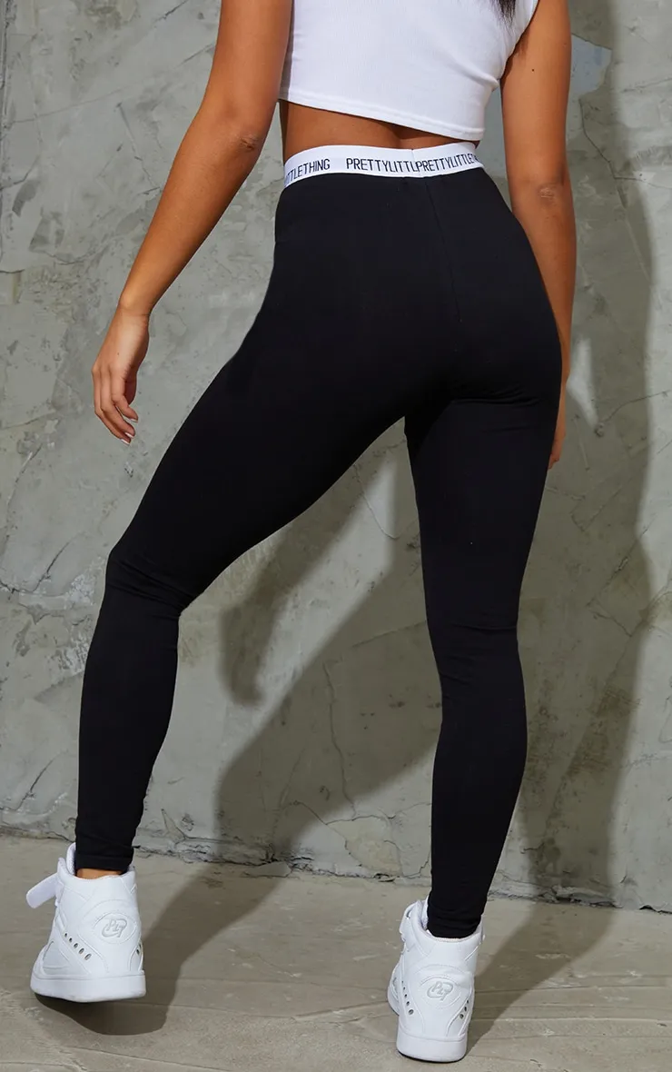 PRETTYLITTLETHING Petite Black Slogan Waistband Leggings sold by Pretty Little Thing product image thumbnail 3