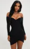 Shape Black Ruched Bardot Bodycon Dress sold by Pretty Little Thing