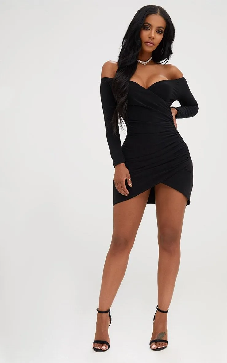 Shape Black Ruched Bardot Bodycon Dress sold by Pretty Little Thing product image thumbnail 3