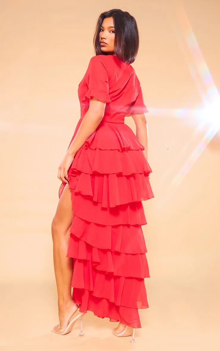 Red Chiffon Ruffle Layer Maxi Dress sold by Pretty Little Thing product image thumbnail 2