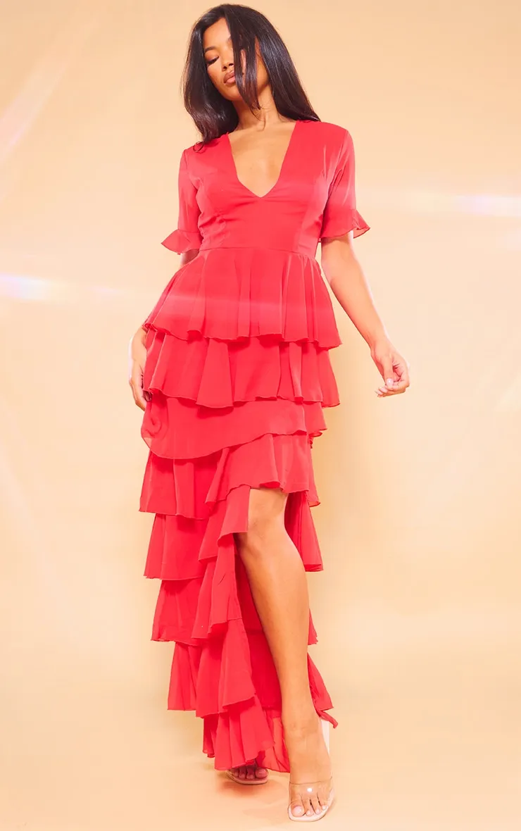Red Chiffon Ruffle Layer Maxi Dress sold by Pretty Little Thing product image thumbnail 3
