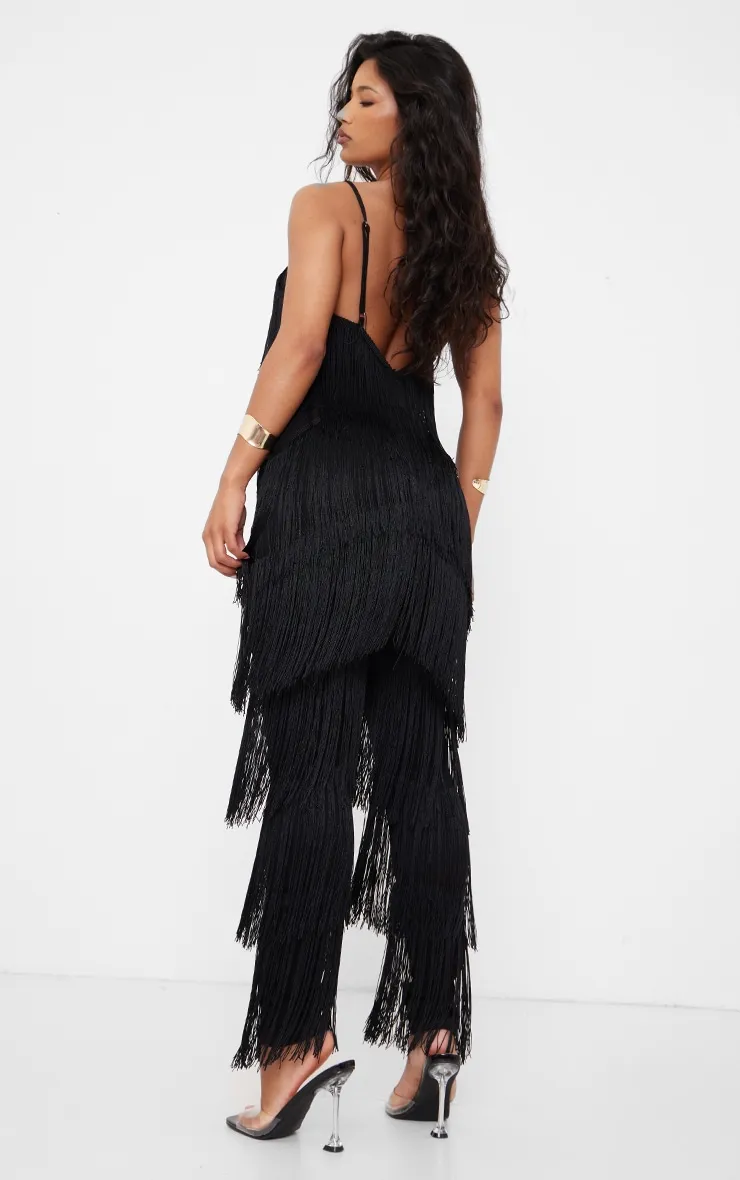 Black Tassel Plunge Jumpsuit sold by Pretty Little Thing product image thumbnail 2