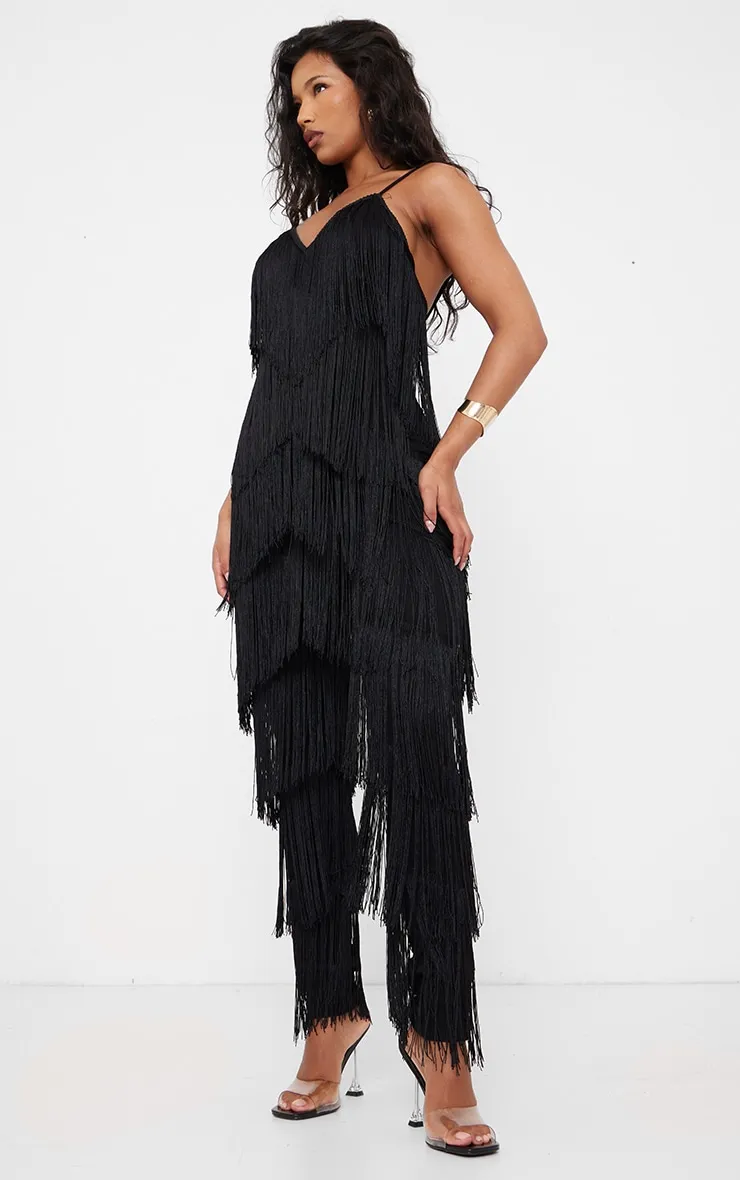 Black Tassel Plunge Jumpsuit sold by Pretty Little Thing product image thumbnail 3