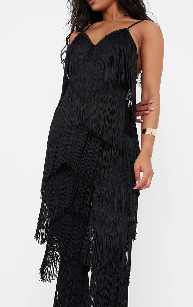 Black Tassel Plunge Jumpsuit sold by Pretty Little Thing product image thumbnail 4