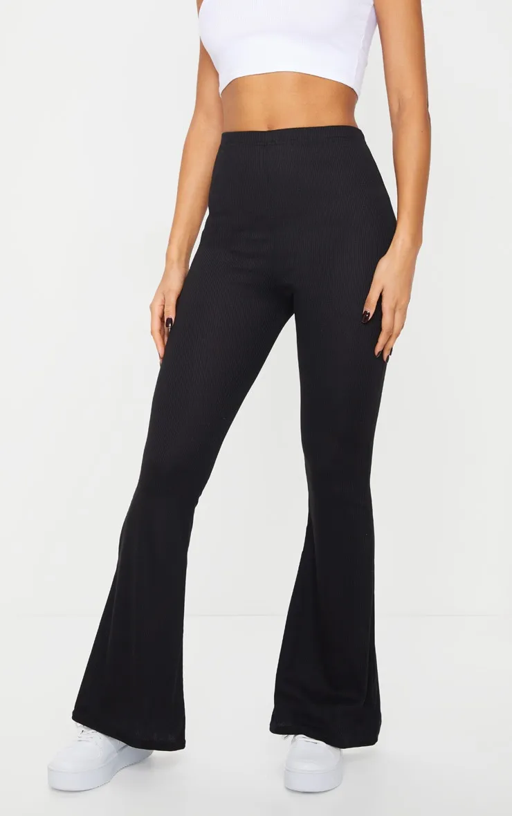 Black Ribbed Flared Trousers sold by Pretty Little Thing product image thumbnail 2