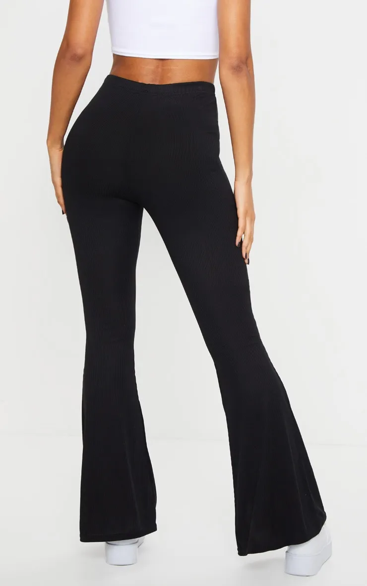 Black Ribbed Flared Trousers sold by Pretty Little Thing product image thumbnail 3
