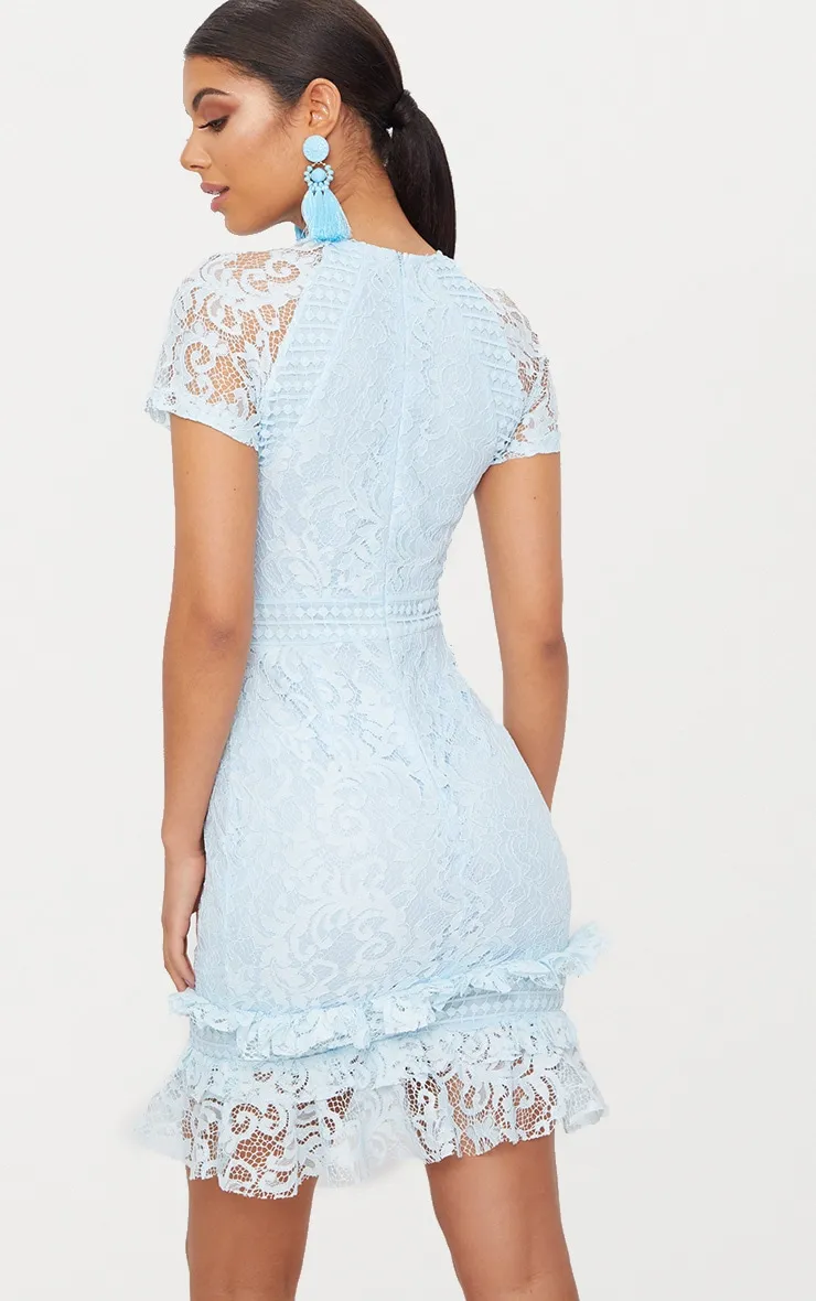 Dusty Blue Frill Hem Lace Bodycon Dress sold by Pretty Little Thing product image thumbnail 2