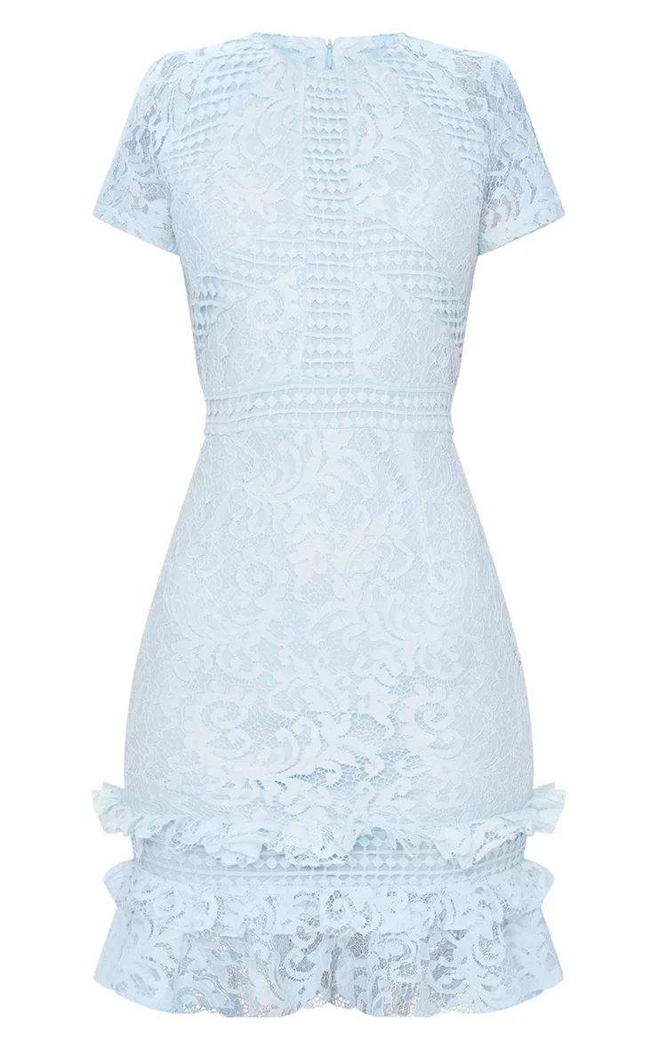 Dusty Blue Frill Hem Lace Bodycon Dress sold by Pretty Little Thing product image thumbnail 3