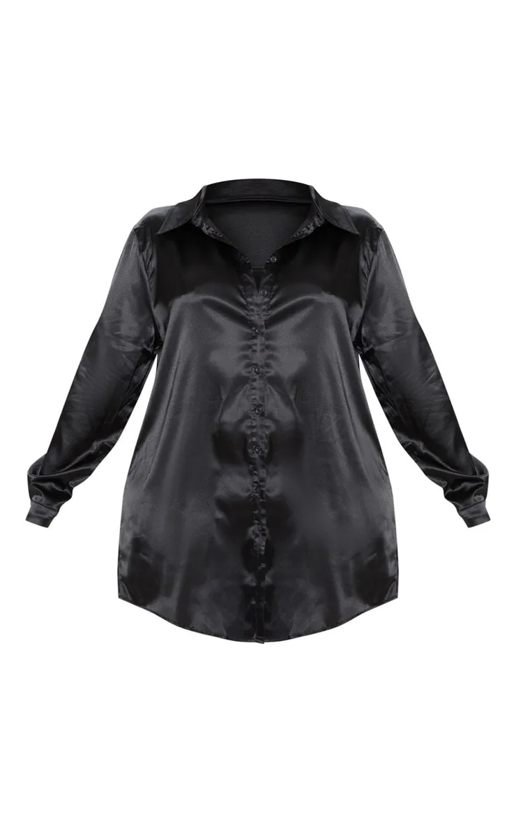 Plus Black Satin Button Front Shirt Dress sold by Pretty Little Thing product image thumbnail 3