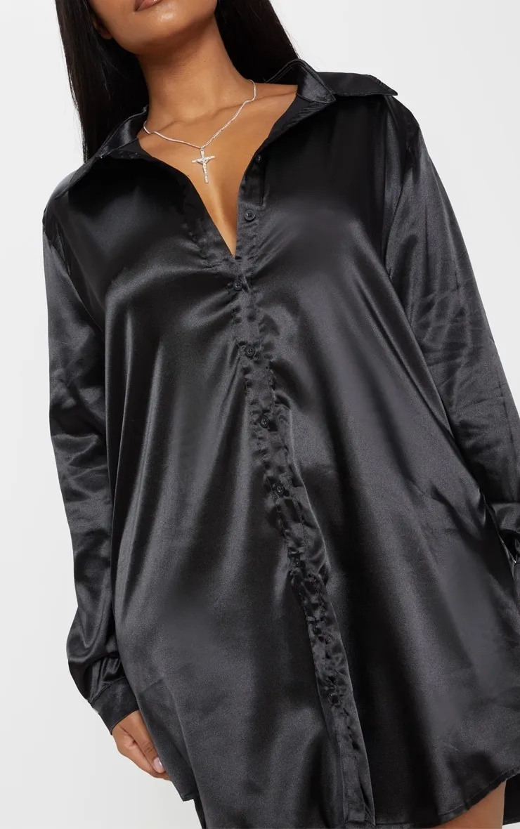 Plus Black Satin Button Front Shirt Dress sold by Pretty Little Thing product image thumbnail 5