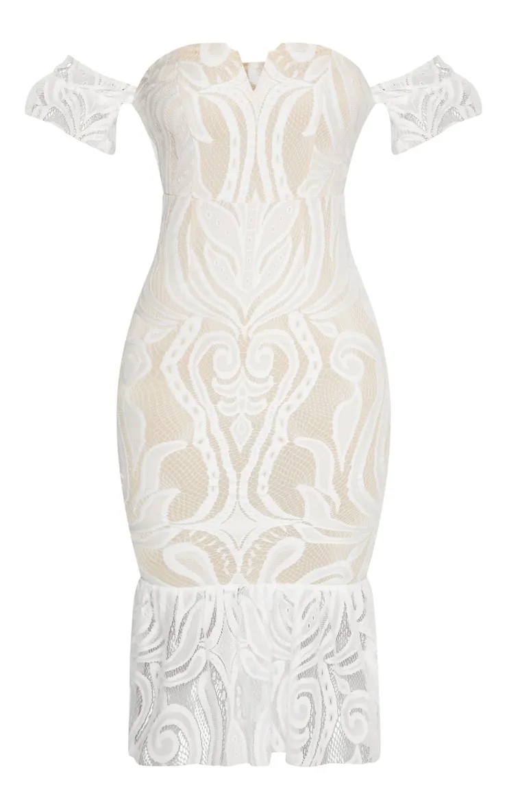 White Bardot Lace Frill Hem Midi Dress sold by Pretty Little Thing product image thumbnail 3