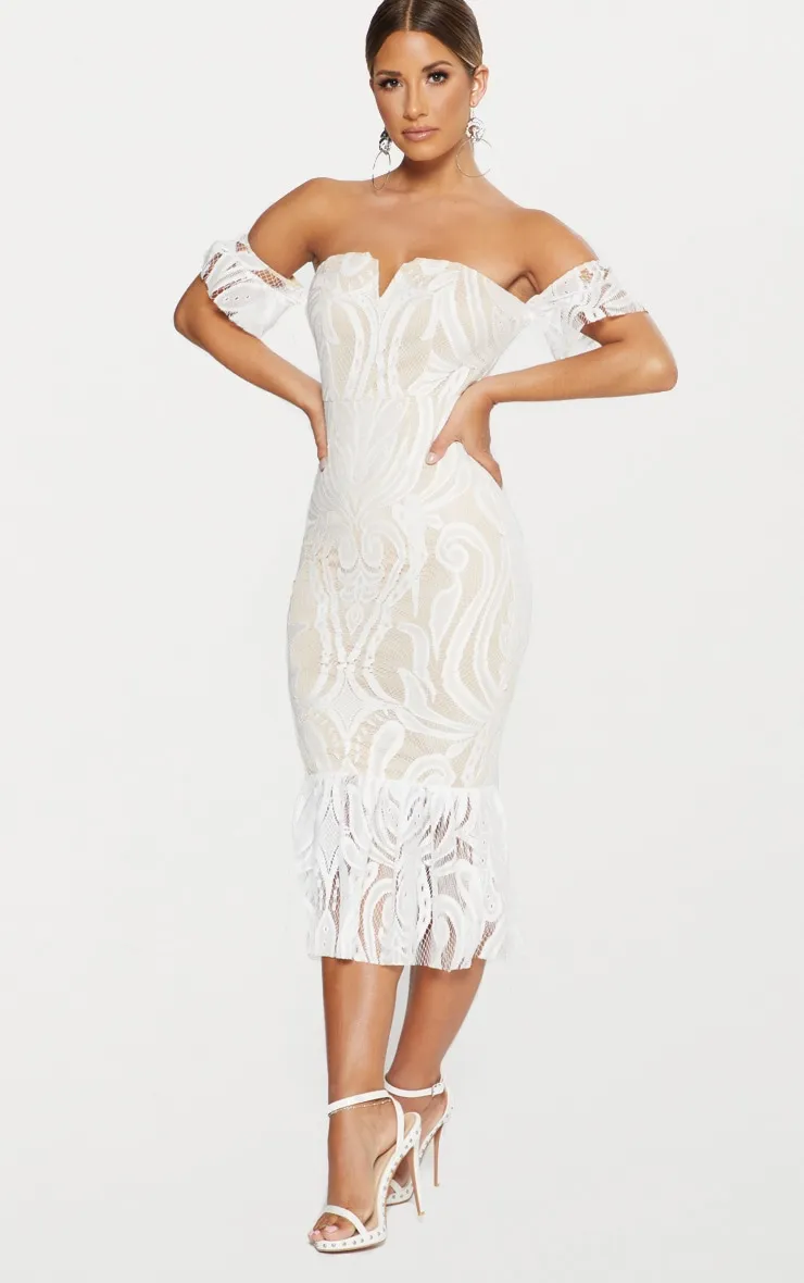 White Bardot Lace Frill Hem Midi Dress sold by Pretty Little Thing product image thumbnail 4