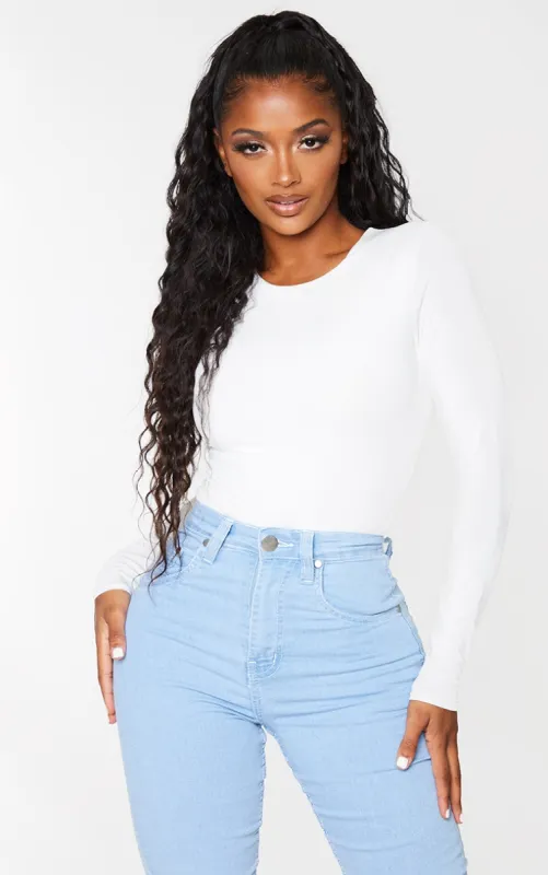Shape White Long Sleeve Slinky Bodysuit sold by Pretty Little Thing