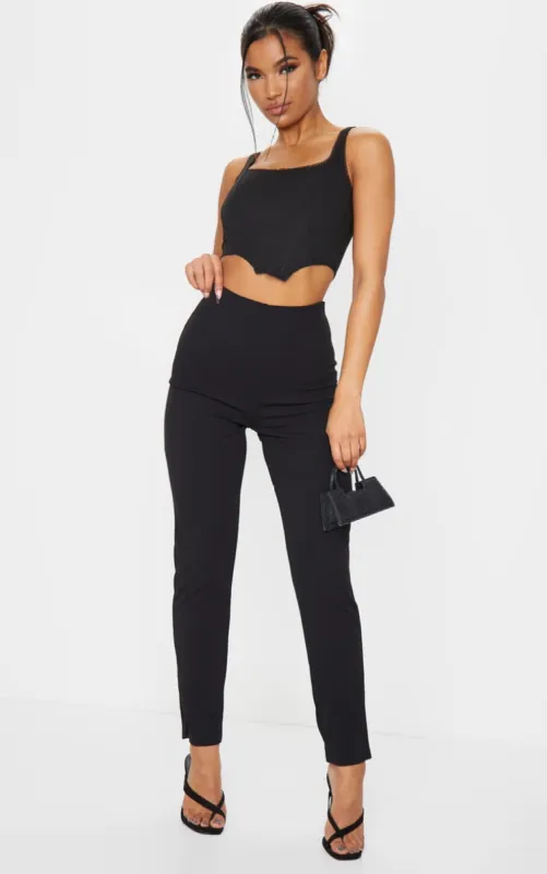 Black Slim Leg Crepe Trousers sold by Pretty Little Thing