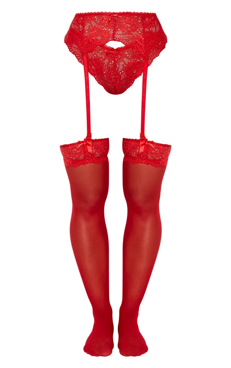 Red Suspender, Hold Up Stocking & Knickers Set sold by Pretty Little Thing product image thumbnail 3