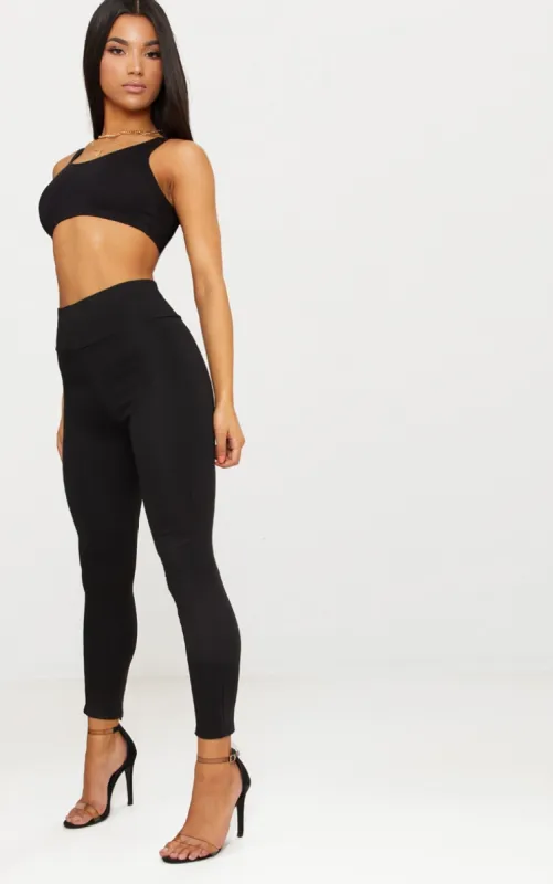 Black Second Skin High Waisted Ponte Seamed Leggings sold by Pretty Little Thing