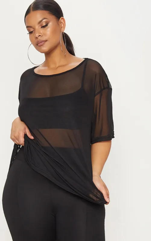 Plus Black Sheer Mesh Oversized T-Shirt sold by Pretty Little Thing