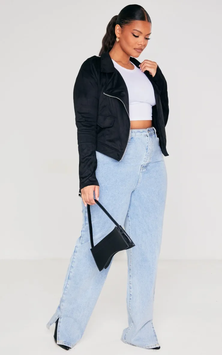 Plus Black Faux Suede Biker Jacket sold by Pretty Little Thing product image thumbnail 3