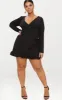 Plus Black Long Sleeve Ruffle Wrap Dress sold by Pretty Little Thing