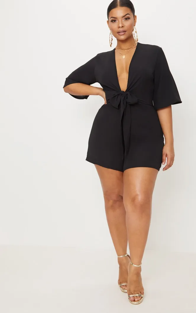 Plus Black Tie Waist Playsuit sold by Pretty Little Thing product image thumbnail 4