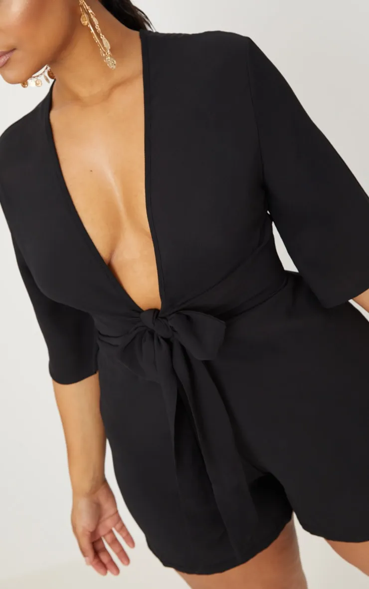 Plus Black Tie Waist Playsuit sold by Pretty Little Thing product image thumbnail 5
