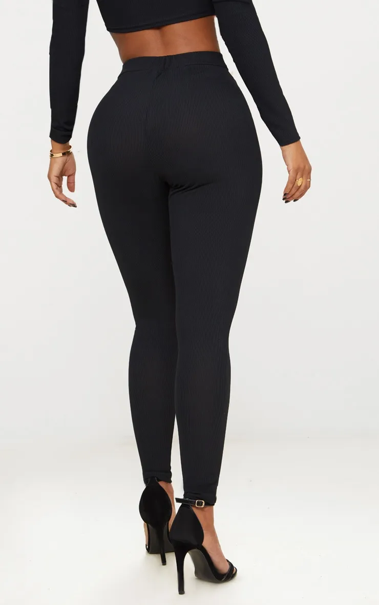 Shape Black Ribbed High Waist Leggings sold by Pretty Little Thing product image thumbnail 4