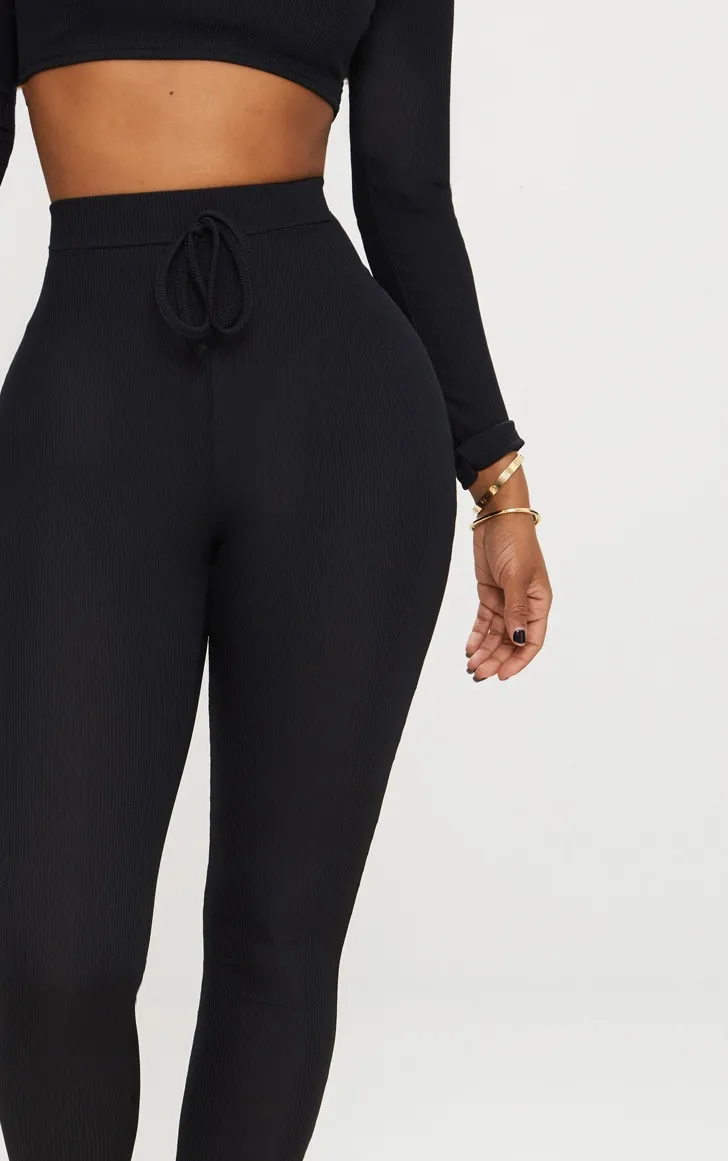 Shape Black Ribbed High Waist Leggings sold by Pretty Little Thing product image thumbnail 5