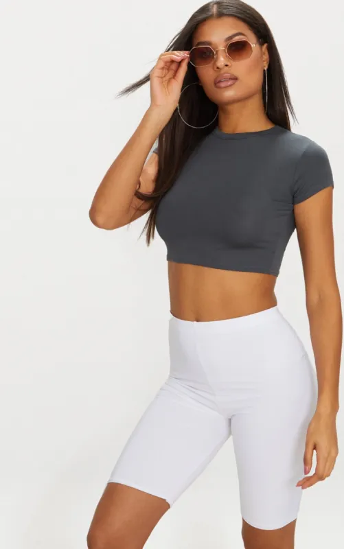 Basic Charcoal Grey Short Sleeve Crop T Shirt sold by Pretty Little Thing