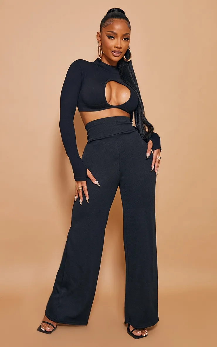 Shape Black Bandage Extreme High Waist Wide Leg Trousers sold by Pretty Little Thing