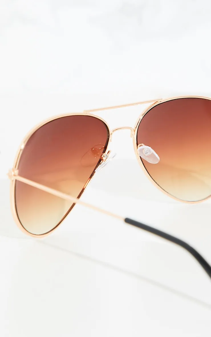Brown Metal Aviator Sunglasses sold by Pretty Little Thing product image thumbnail 3