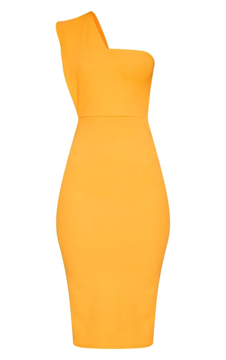 Yellow One Shoulder Draped Midi Dress sold by Pretty Little Thing product image thumbnail 3