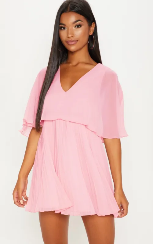 Dusty Pink Cape Pleated Detail Skater Dress made by Pretty Little Thing