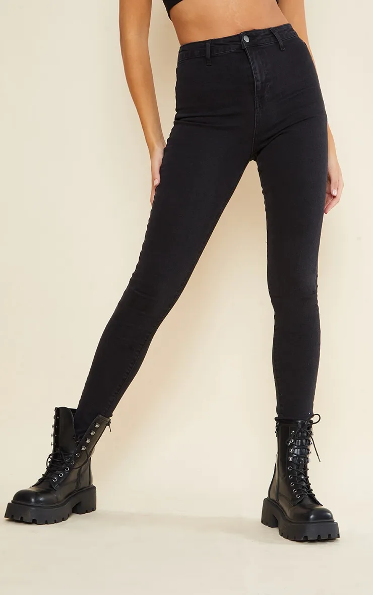 Tall Black Super Stretch High Waisted Skinny Jeans sold by Pretty Little Thing product image thumbnail 2
