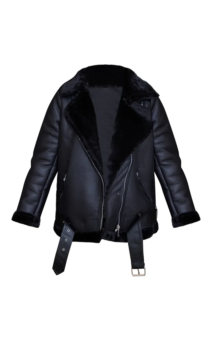 Black Oversized PU Aviator sold by Pretty Little Thing product image thumbnail 5