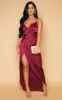 Petite Burgundy Satin Wrap Detail Maxi Dress sold by Pretty Little Thing