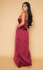 Petite Burgundy Satin Wrap Detail Maxi Dress sold by Pretty Little Thing
