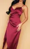 Petite Burgundy Satin Wrap Detail Maxi Dress sold by Pretty Little Thing